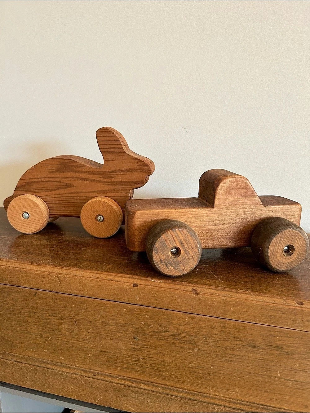 Vintage Handmade Wooden Toys Bunny & Truck on Wheels